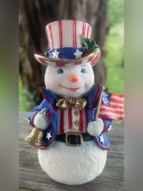 Vintage 1997 Roman Lucchese Patriotic Snowman Figurine - Red, White, Blue & Gold